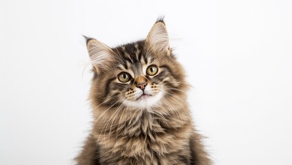 Obraz premium Close-up of a brown-eyed domestic cat against a neutral backdrop, pet health focus