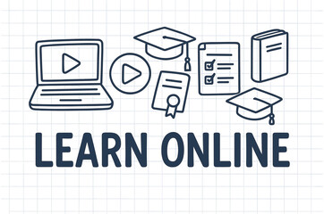 Obraz premium Online learning tools concept with laptop and educational icons