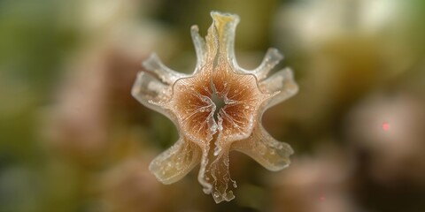 Close-up image of a moss leaf tear revealing the cellular arrangement of Aulacomnium palustre using polarization microscopy at 200x, emphasizing tissue preservation