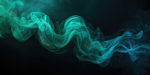 Vapor cloud and glitter mist with sparkling dust particles on a dark abstract background, used for visual texture