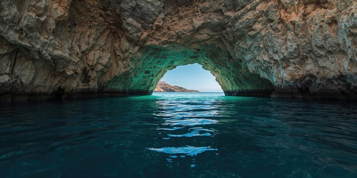 The Blue Grotto's vibrant water in Malta, scenic landscape for travel photography, World Environment Day