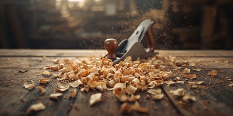 Hand jack plane producing wood shavings, illustrating traditional woodworking techniques