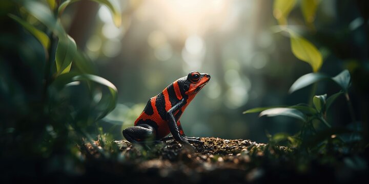 Phantasmal poison frog epipedobates tricolor, emphasizing vibrant coloration for camouflage in natural habitats