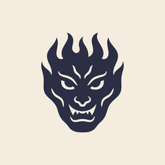 Minimal fire demon mask vector in Japanese style for logo or tattoo design.