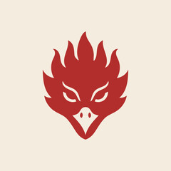 Stylized red phoenix bird head icon in minimal vector design.