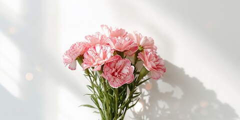 Pink Carnation blooms on plain backdrop, ideal for botanical illustrations and print layouts