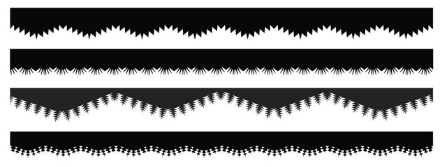 Obraz premium Scalloped edge seamless set. borders and dividers. Simple scalloped border. Repeat cute vintage frill ornament. Texture ribbons. Vector illustration isolated on white background.