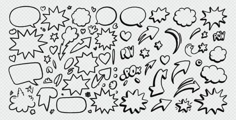 Obraz premium Question exclamation mark, underline and hearts, Star and Marker Brush, artistic lines and strokes. Collection of icons and signs Why. Hand drawn Doodle sketch. Abstract Chaotic grunge Elements.
