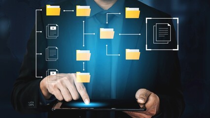 Business professional managing digital documents using a tablet and visual interface for document organization and efficient workflow management Gluon.