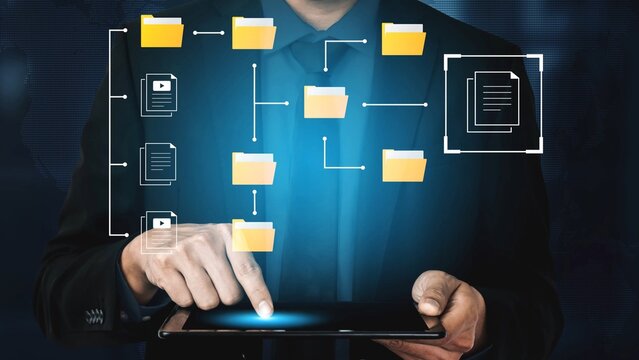 Business professional managing digital documents using a tablet and visual interface for document organization and efficient workflow management Gluon.