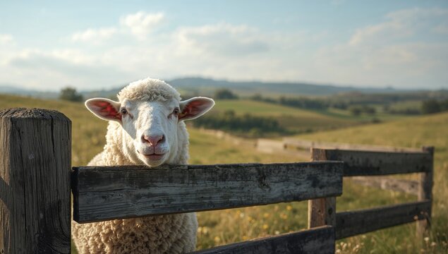 Close-up of a curious sheep on a small Czech farm, wildlife observation
