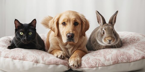 Plain backdrop showcasing domestic animals, suitable for educational or advertising purposes, focusing on clarity