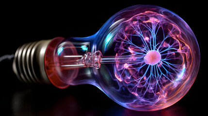 Lightbulb plasma globe creating electric discharges and scientific innovation
