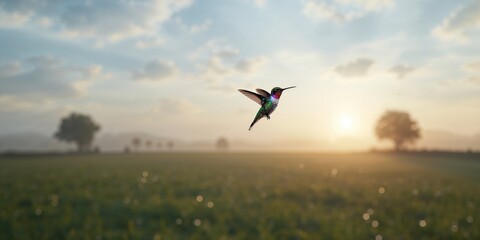 Young male Ruby-throated Hummingbird in flight, showcasing rapid wing movement for energy efficiency, World Wildlife Day