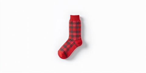 White background showcasing a red tartan sock, ideal for fashion catalog layouts or online retail images