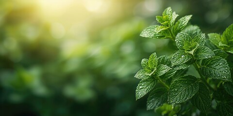 Mentha herb plant with vibrant green leaves cultivated outdoors, emphasizing organic gardening