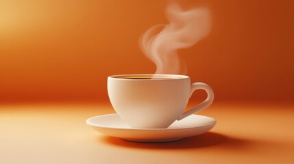 Obraz premium A cup of coffee with steam rising from it, placed on a saucer against an orange gradient background