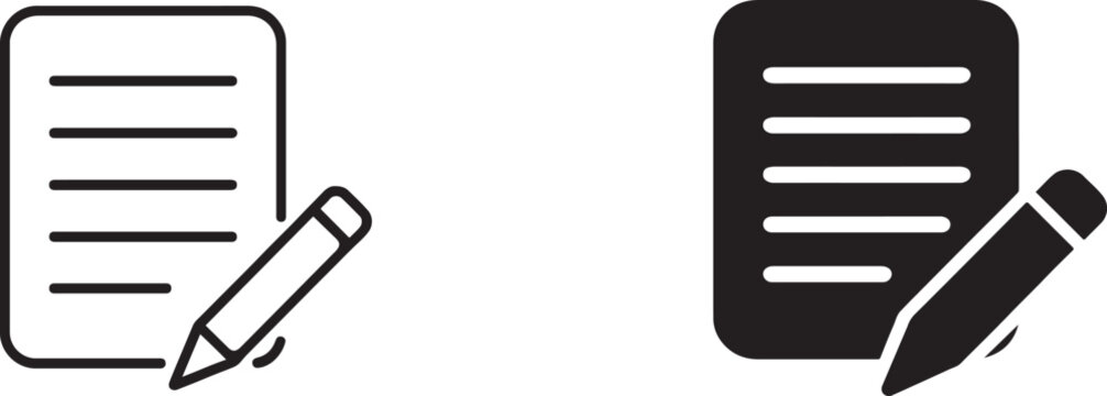 Document with pen and form icon in line and glyph styles, clean silhouette vector EPS.