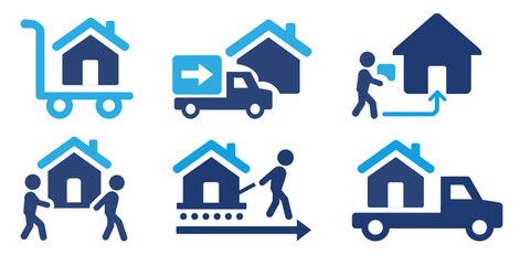 set of  Moving house and relocation editable icons with containing house transport and home delivery  etc Solid vector icon symbol illustration