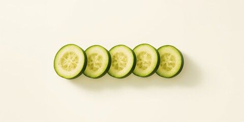 Fresh zucchini slices on a plain white surface, highlighting vegetable processing techniques