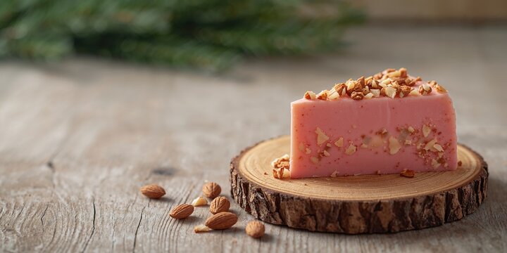 Marzipan and almonds displayed on a wooden surface, used for confectionery or baking purposes