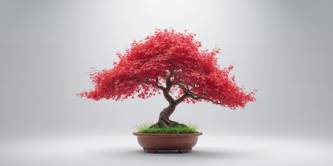 Red maple and bonsai tree isolated on a background, highlighting natural textures and plant care techniques, plant maintenance