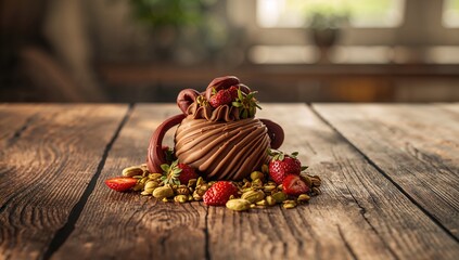 Chocolate confection featuring dried strawberries and pistachios, health-conscious treat