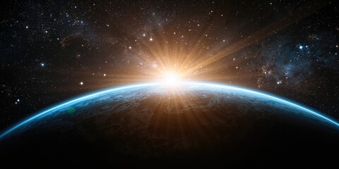 Earth viewed from space illuminated by stars and galaxies, highlighting environmental preservation on Earth Day