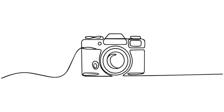 Continuous one line drawing of film camera line art transparent background vector illustration, Camera one continuous line drawing vector illustration, One continuous editable line drawing.