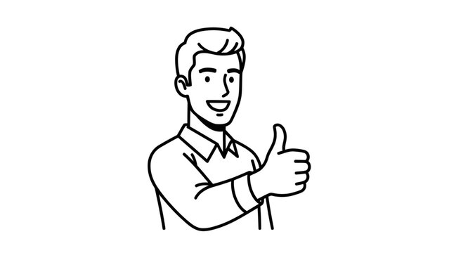Line art drawing of a smiling man giving a thumbsup gesture