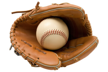 Brown leather baseball glove with ball leather glove brown glove isolated on a transparent background