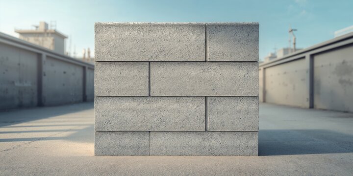 Horizontal view of light gray AAC blocks with smooth surface, highlighting construction surface properties