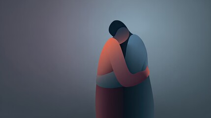 Abstract illustration of two figures embracing in soft gradient colors