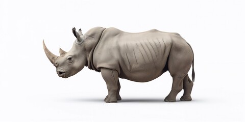 Obraz premium Side view of a rhinoceros with textured skin and prominent horn, natural animal photography, wildlife preservation focus