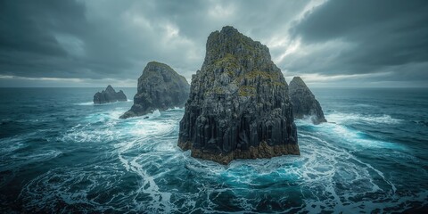 Layered basalt columns at Cape Stolyuchy in Kunashir, highlighting volcanic rock structures