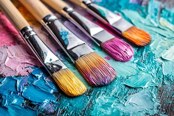 artist tools with multicolored paintbrush bristles high resolution picture