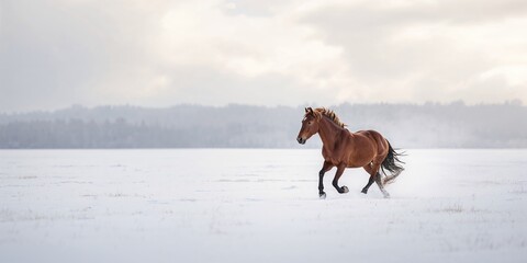 Wild horse in natural landscape, seasonal change and erosion risk