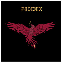 Obraz premium Phoenix bird illustration decorative flying phoenix bird Phoenix. The magic bird Silhouette Vector Illustration Phoenix flying upward, symbolizing rebirth, transformation,