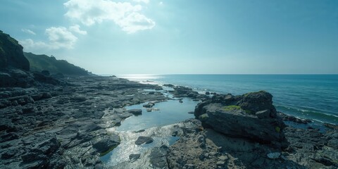 Tide pools and coastal rocks along the Miura Peninsula, Japan, with natural erosion features