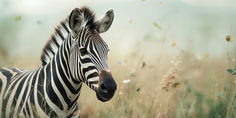 Obraz premium Illustration of a zebras head, serving as an editorial header background, wildlife preservation awareness