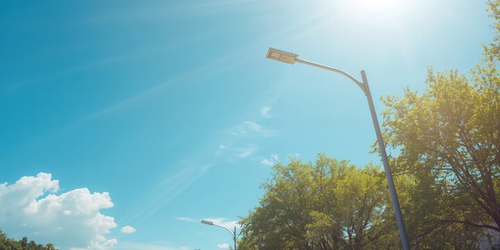 Solar-powered street lamp, designed for energy efficiency in urban lighting, Earth Day