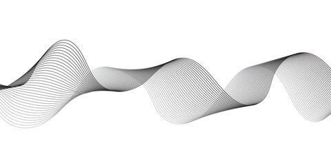Undulating Grey Frequency Sound Wave with Twisted Curve Lines, Abstract Digital Technology Geometry Using Blend Effect, Smooth Data Science Wave Design on transparent Background