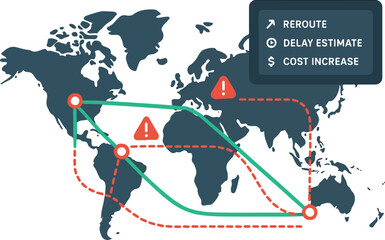Global Logistics Resilience Network &mdash; Alternate Supply Routes & Alerts Vector