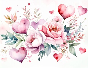 背景素材・ハートと花（AI生成画像）