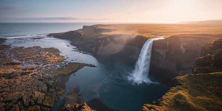 Waterfall during low tide in the Bay of Fundy, highlighting coastal erosion and tidal flow