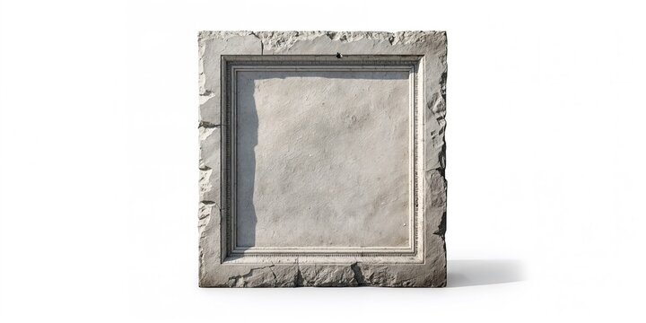 Fragment of large antique stone plaque with textured carved frame and uneven edges, used as a historical background, World Heritage Day