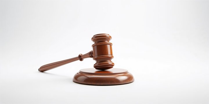 Judicial gavel made of wood on a plain white background, focusing on law enforcement tools, International Day of Justice