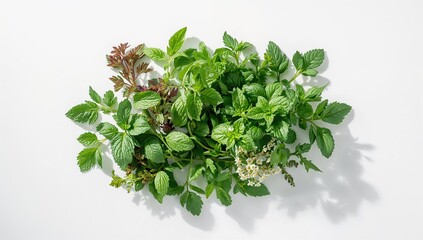 Obraz premium Assorted fresh organic herbs such as mint, parsley, and basil leaves prepared for cooking or garnishing, Food & Drink