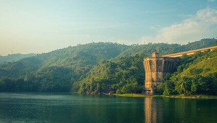 Water reservoir surrounded by dense greenery, highlighting ecological conservation