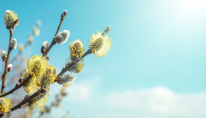 Fototapeta premium Blühende flauschige Weidenzweige im Frühling – Nahaufnahme